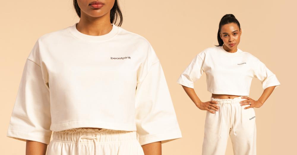 Дамска изрязана тениска Serenity Ivory - BeastPink