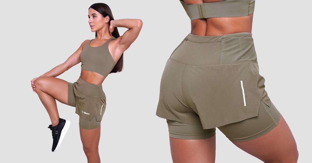 Дамски шорти за бягане Pulse 2in1 Vetiver - GymBeam