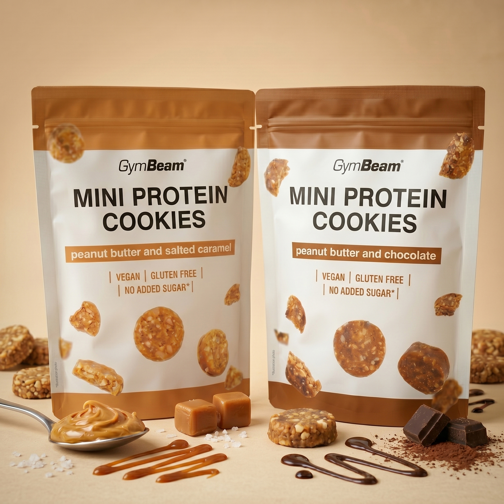 Мини протеинови бисквити - GymBeam 100 g - фъстъчено масло с шоколад