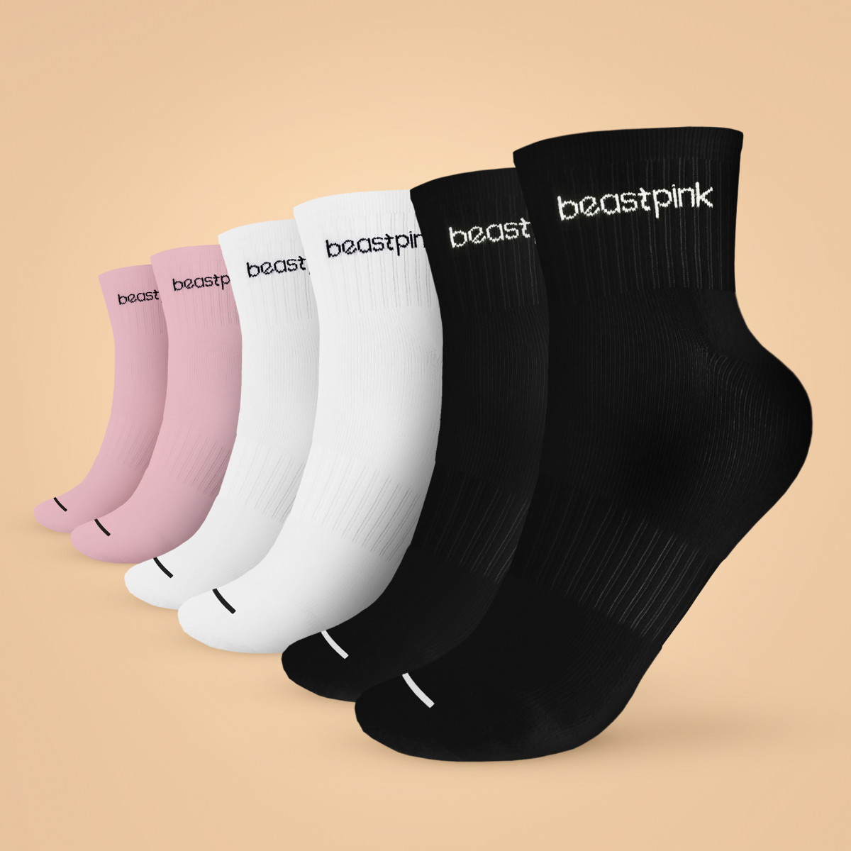 Чорапи Midhigh 3Pack White Black Pink - BeastPink
