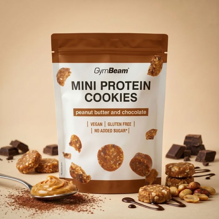 Мини протеинови бисквити - GymBeam 100 g - фъстъчено масло с шоколад