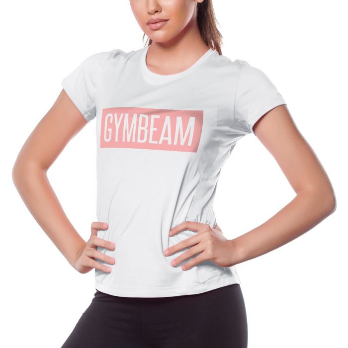 Дамска тениска Box Logo White Pink - GymBeam