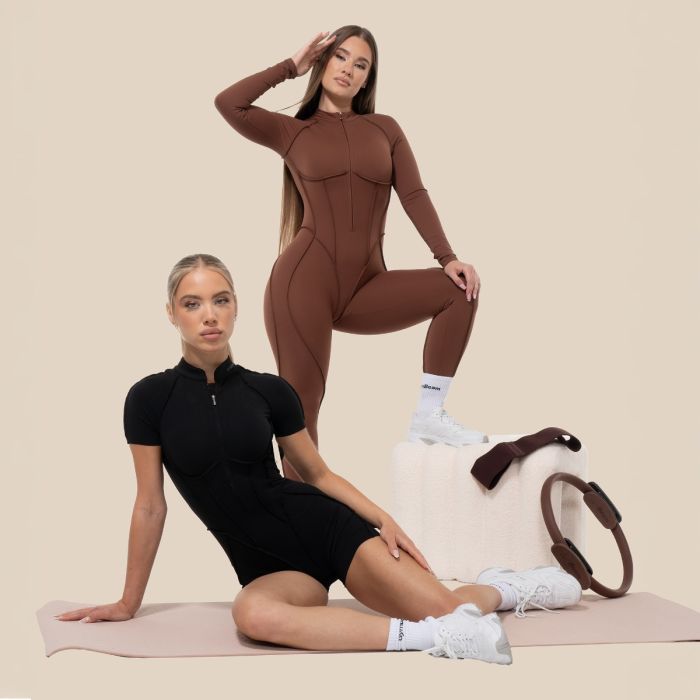 Дамски гащеризон Cosmo Zip-Up Brown- GymBeam XS