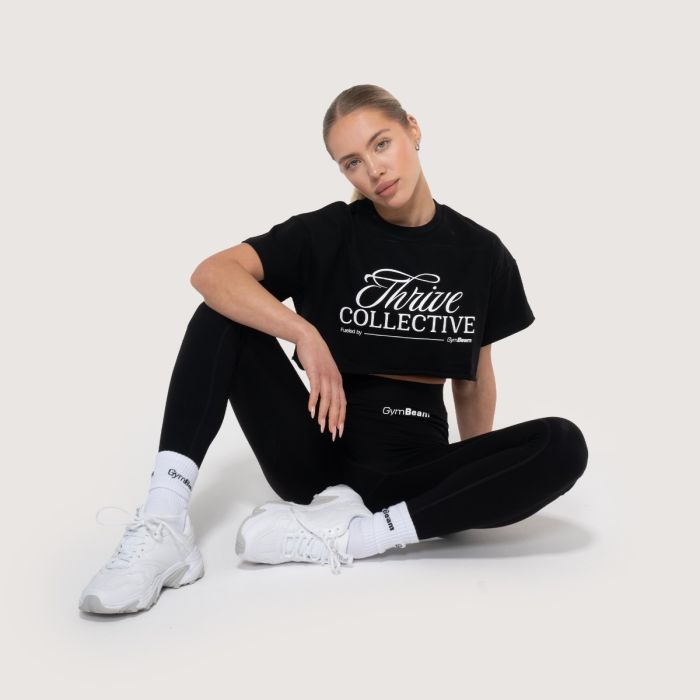 Дамска къса тениска Thrive Black - GymBeam M