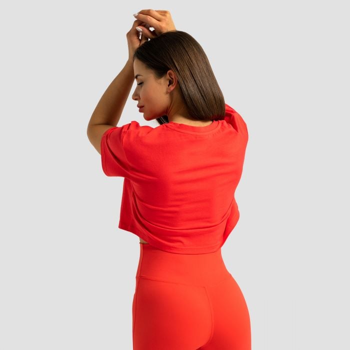 Дамска кроп топ тениска Limitless Hot Red - GymBeam XS