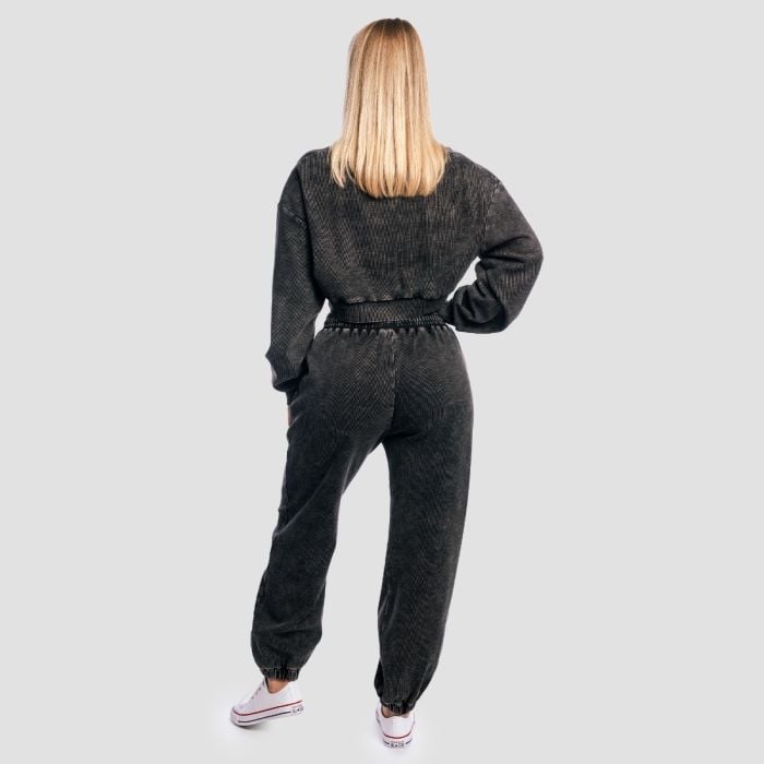 Дамски къс суичър Aura Washed Black - GymBeam S