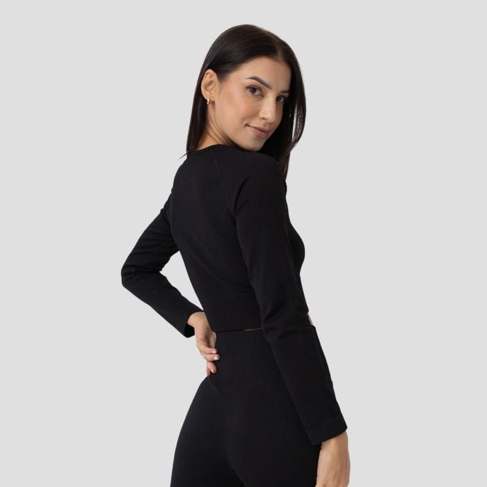 Дамски топ FLO Ribbed CropTop Black - GymBeam XL