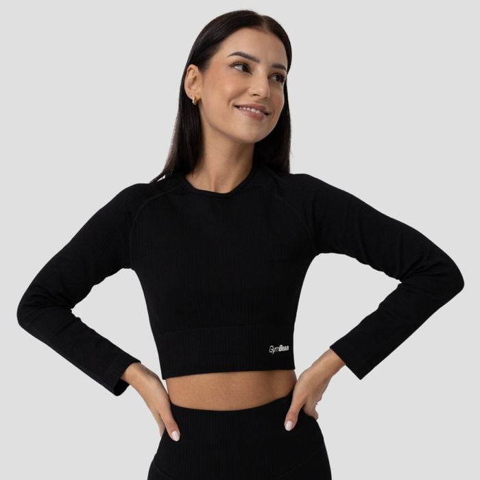 Дамски топ FLO Ribbed CropTop Black - GymBeam XL