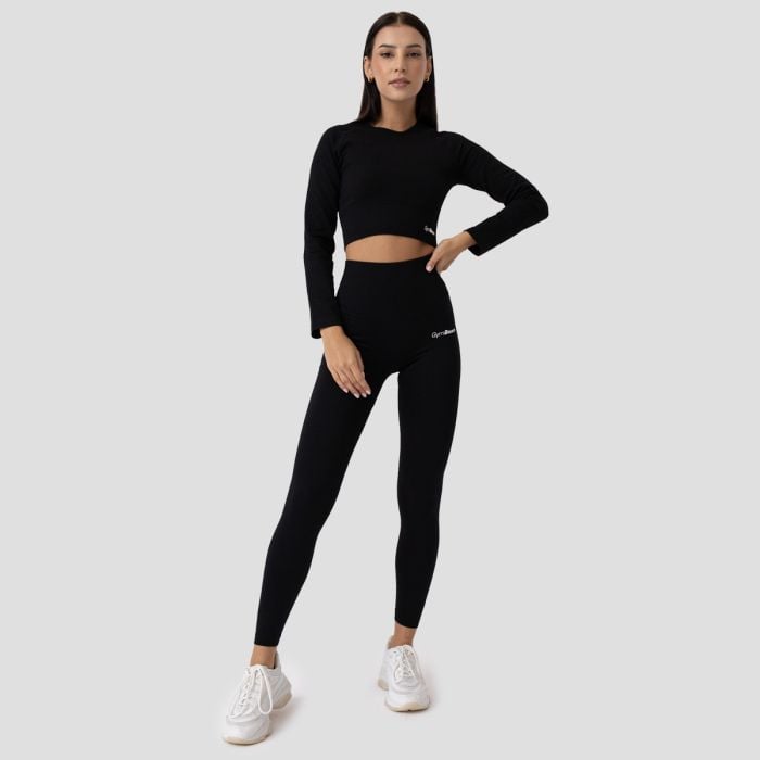 Дамски топ FLO Ribbed CropTop Black - GymBeam XL