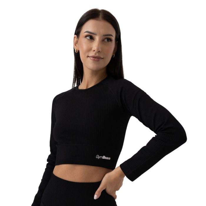 Дамски топ FLO Ribbed CropTop Black - GymBeam XL