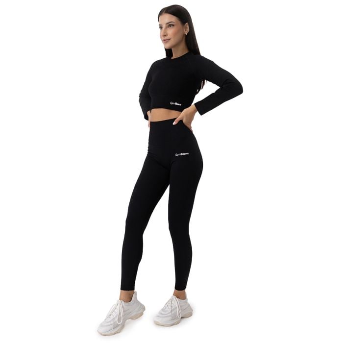 Дамски топ FLO Ribbed CropTop Black - GymBeam XL