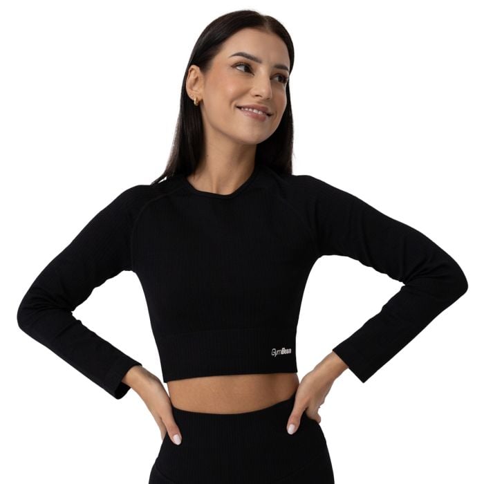Дамски топ FLO Ribbed CropTop Black - GymBeam XL