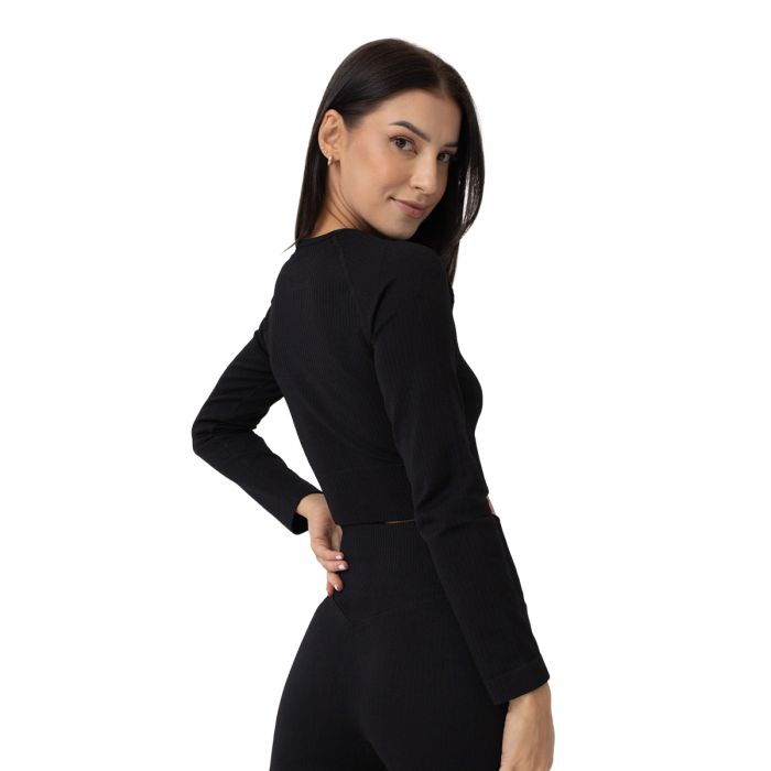 Дамски топ FLO Ribbed CropTop Black - GymBeam XL