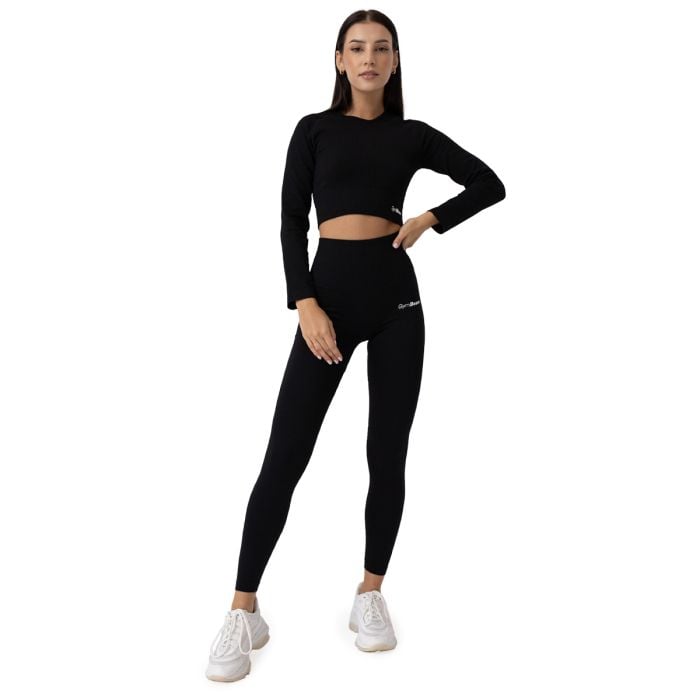 Дамски топ FLO Ribbed CropTop Black - GymBeam XL