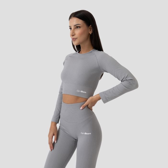 Дамски топ FLO Ribbed CropTop Grey - GymBeam S