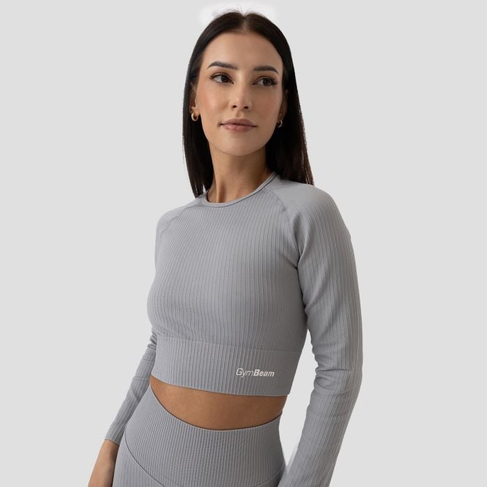 Дамски топ FLO Ribbed CropTop Grey - GymBeam S