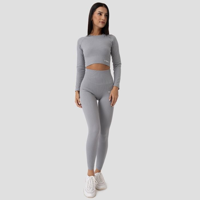 Дамски топ FLO Ribbed CropTop Grey - GymBeam S