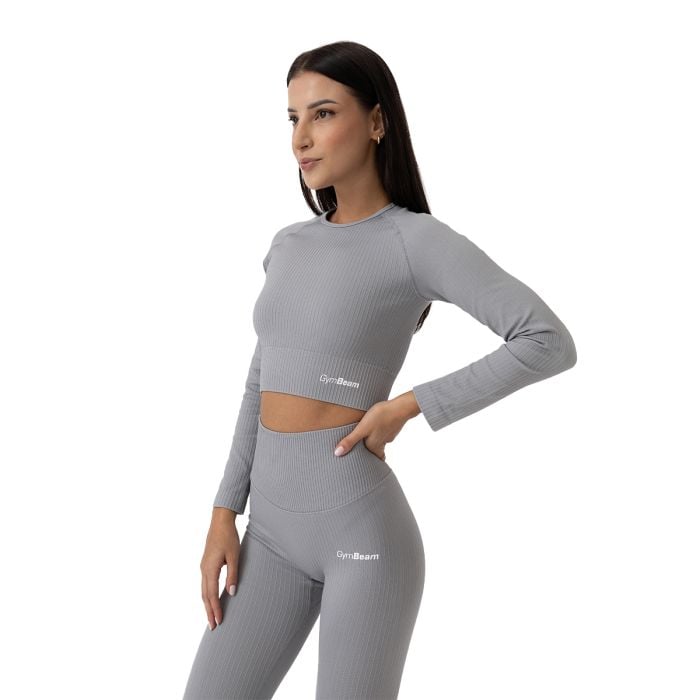 Дамски топ FLO Ribbed CropTop Grey - GymBeam S