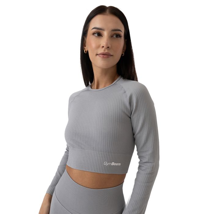 Дамски топ FLO Ribbed CropTop Grey - GymBeam S