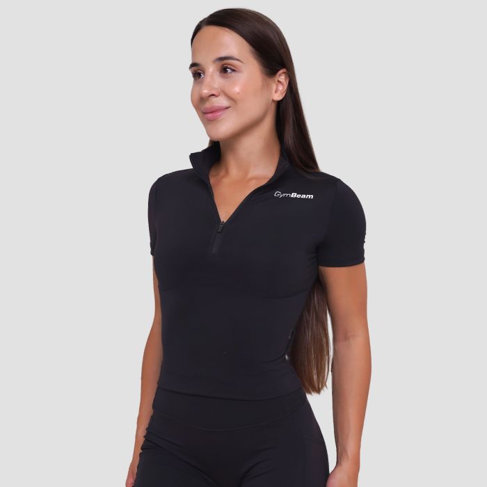Дамска къса тениска Ignite Cropped Black - GymBeam XL