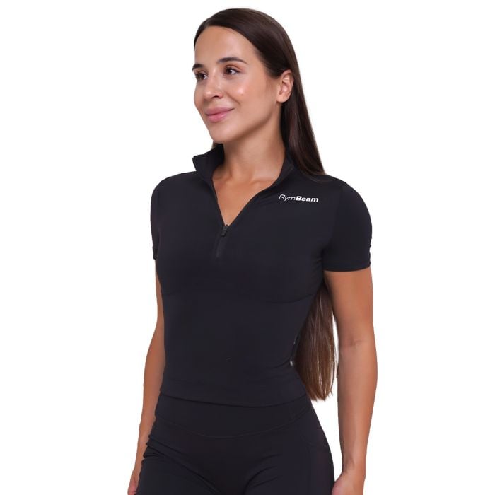 Дамска къса тениска Ignite Cropped Black - GymBeam XL