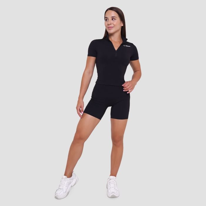 Дамска къса тениска Ignite Cropped Black - GymBeam XL