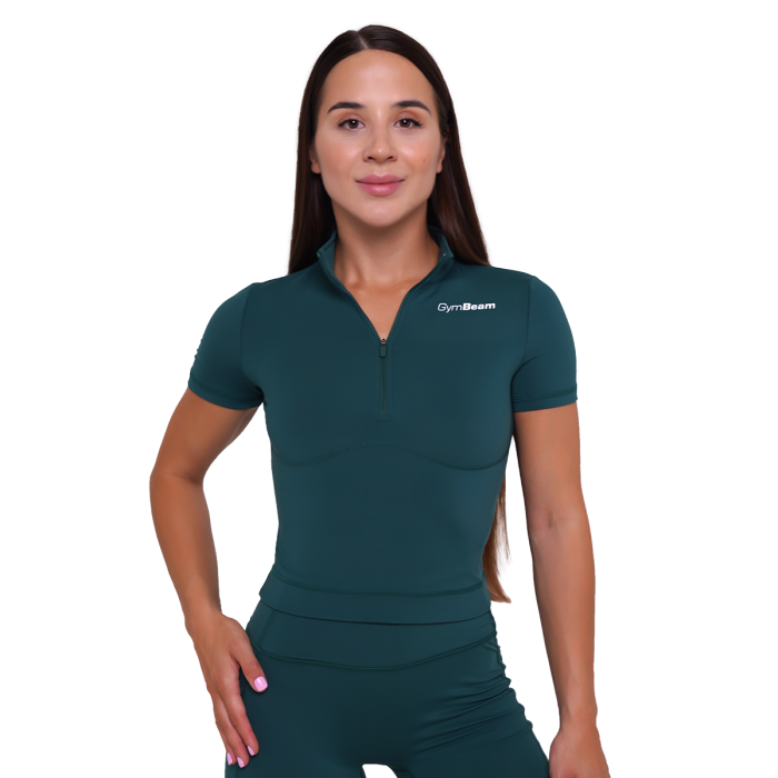Дамска къса тениска Ignite Cropped Dark Green - GymBeam M