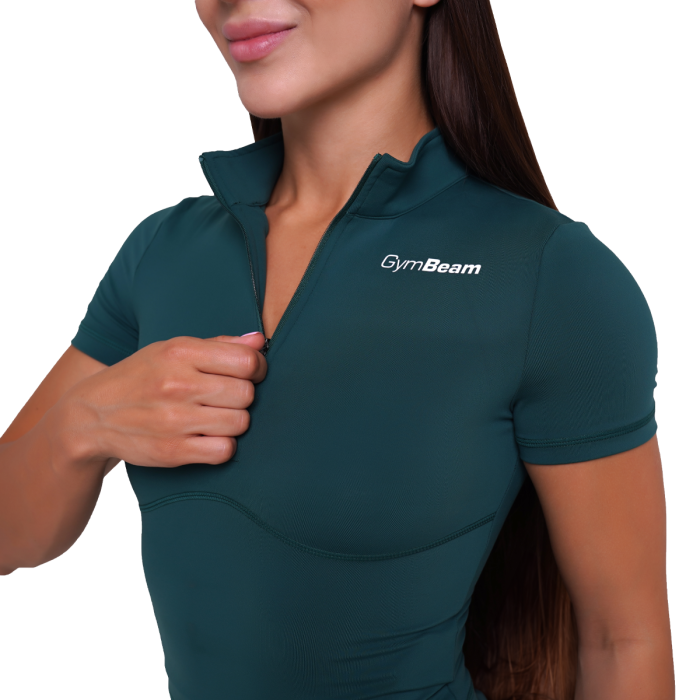 Дамска къса тениска Ignite Cropped Dark Green - GymBeam M