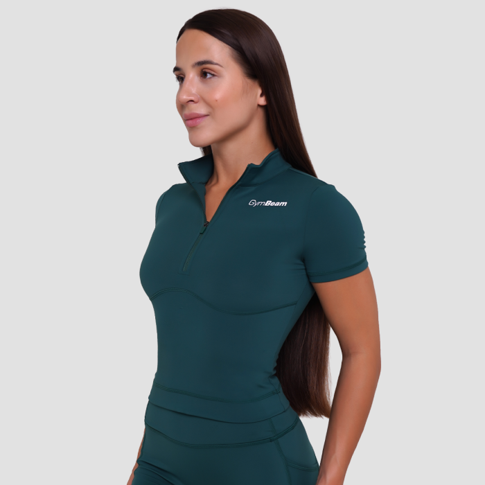 Дамска къса тениска Ignite Cropped Dark Green - GymBeam M