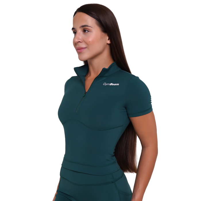 Дамска къса тениска Ignite Cropped Dark Green - GymBeam M