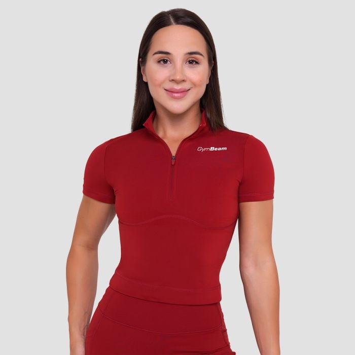 Дамска къса тениска Ignite Cropped Dark Red - GymBeam L
