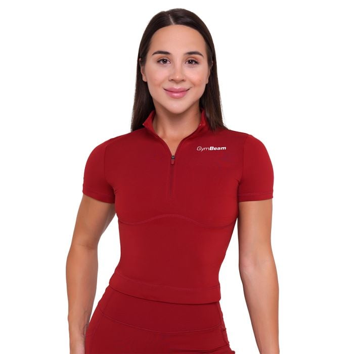 Дамска къса тениска Ignite Cropped Dark Red - GymBeam L