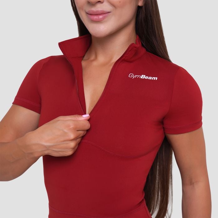 Дамска къса тениска Ignite Cropped Dark Red - GymBeam L