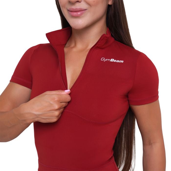Дамска къса тениска Ignite Cropped Dark Red - GymBeam L