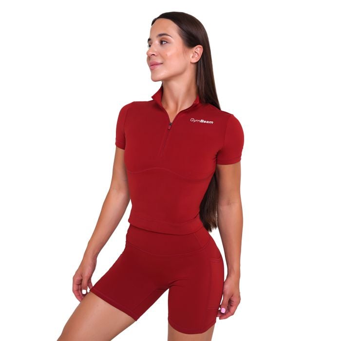Дамска къса тениска Ignite Cropped Dark Red - GymBeam L