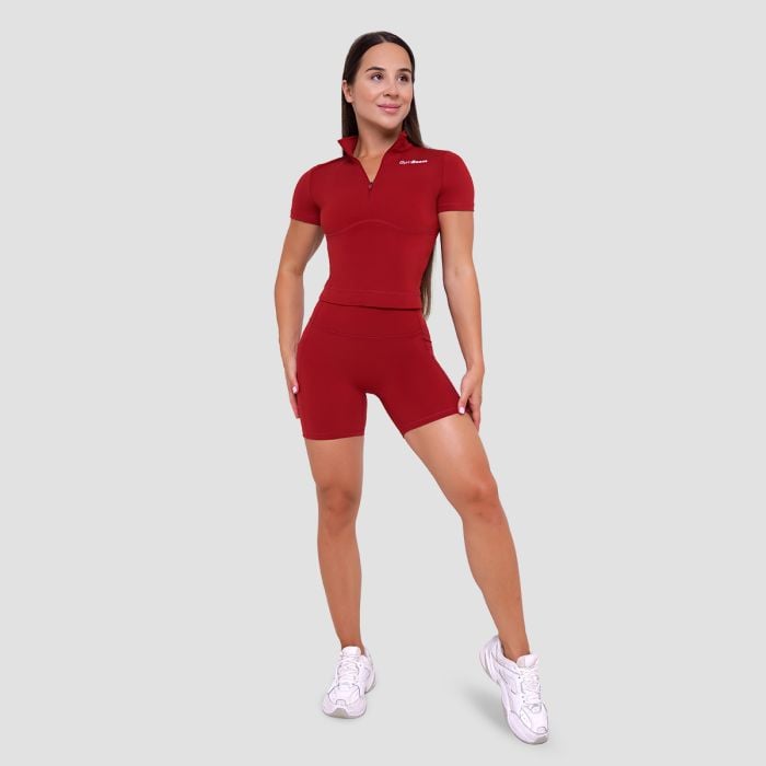 Дамска къса тениска Ignite Cropped Dark Red - GymBeam L
