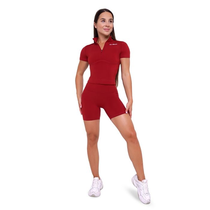 Дамска къса тениска Ignite Cropped Dark Red - GymBeam L