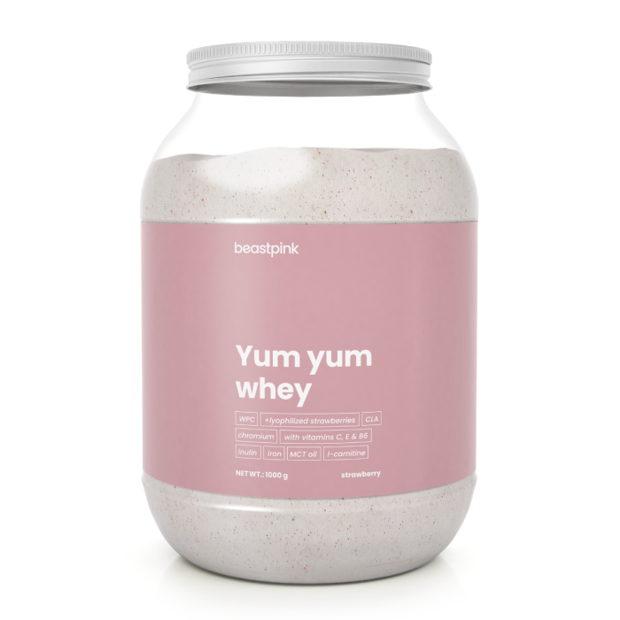 Yum Yum Whey - BeastPink + подаръци 1000 g - шоколадов лешник