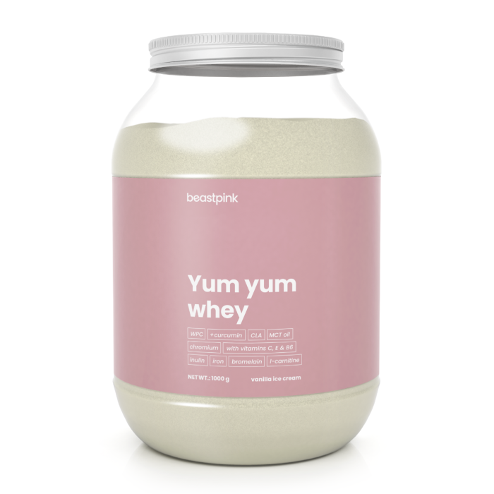 Yum Yum Whey - BeastPink + подаръци 1000 g - шоколадов лешник
