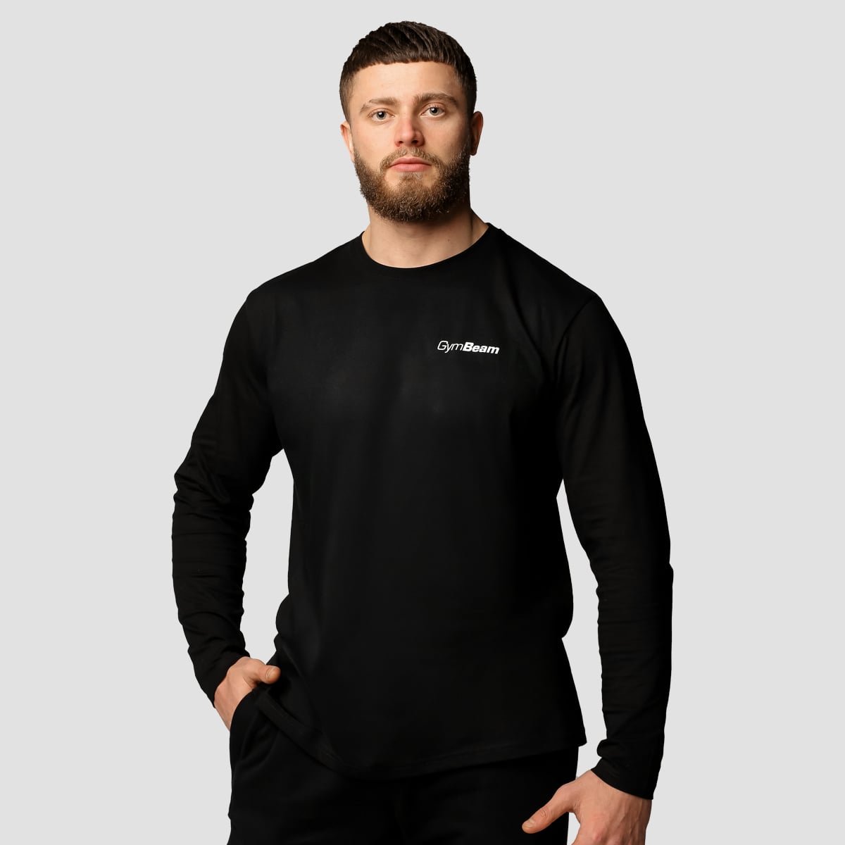 Мъжка тениска Basic Long Sleeve Black - GymBeam