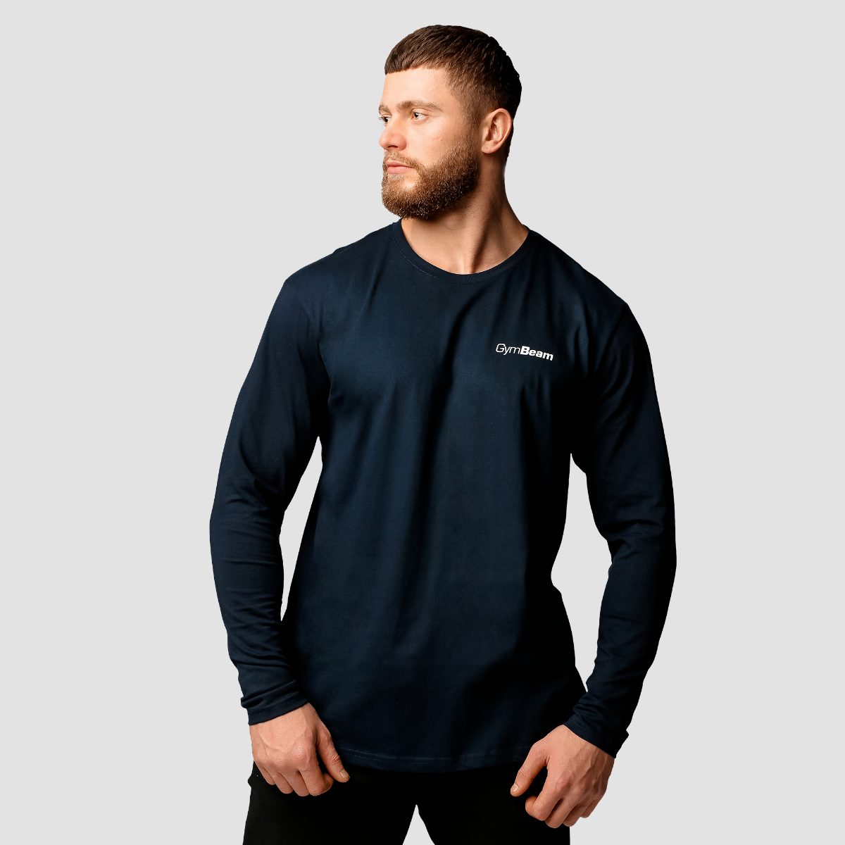 Мъжка тениска Basic Long Sleeve Navy - GymBeam