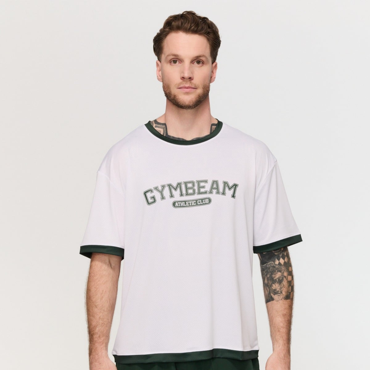 Мъжка овърсайз тениска Varsity White - GymBeam