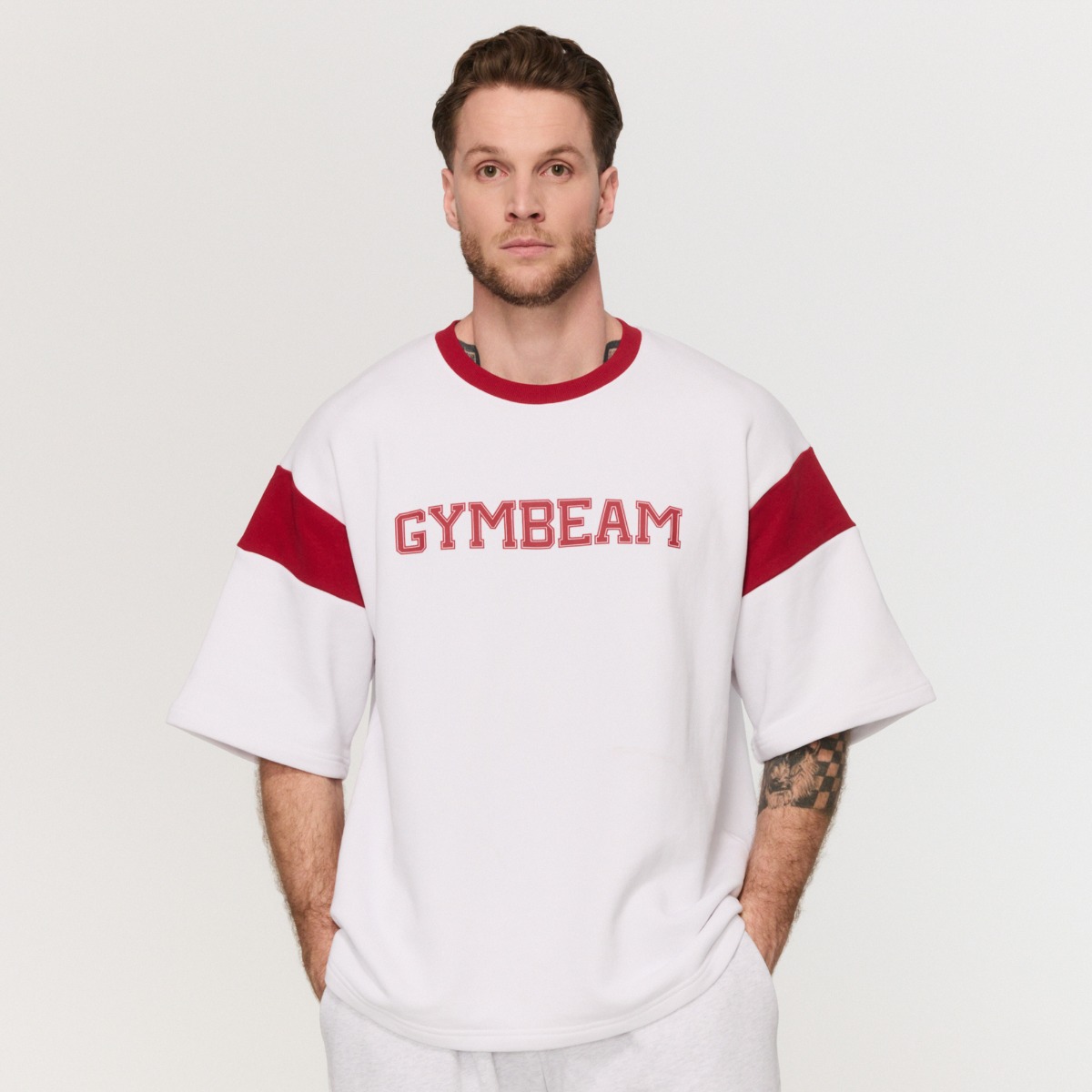 Тениска Premium Heavyweight Varsity White - GymBeam