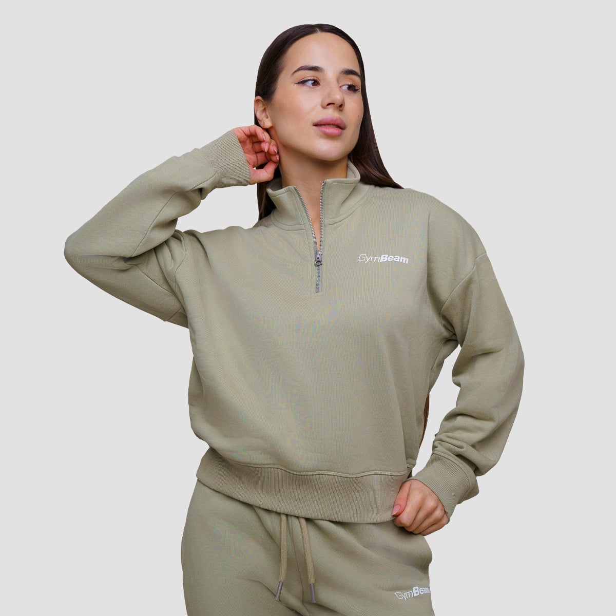 Дамски суичър Agile 1/2 Zip Sage - GymBeam