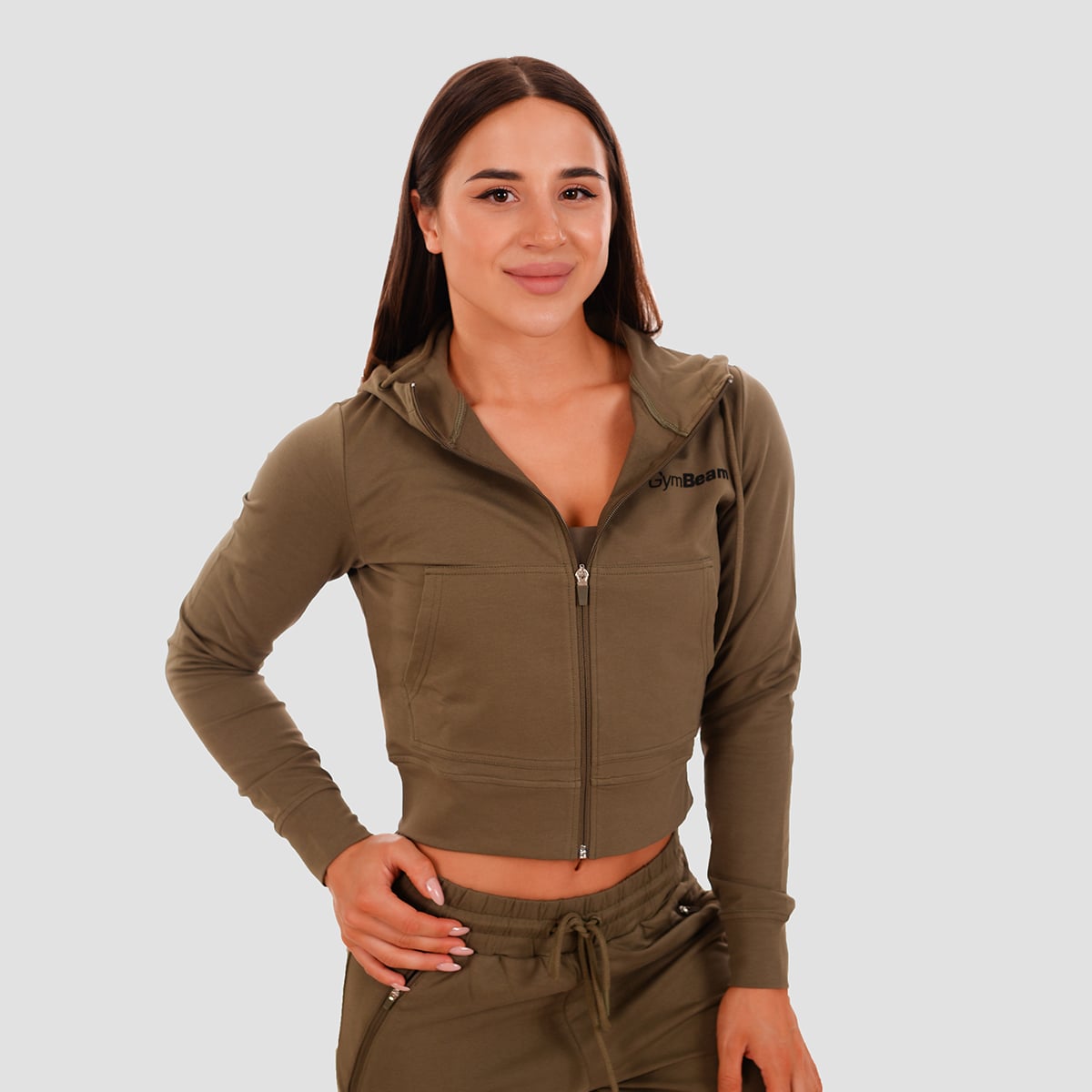 Дамски суичър TRN Zip-Up Olive - GymBeam