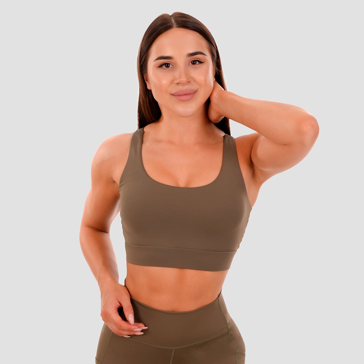 Спортно бюстие Cut-Out Olive - GymBeam
