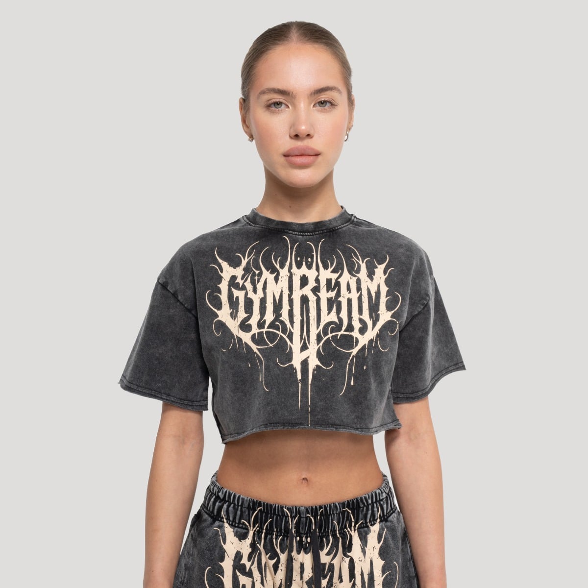 Дамска къса тениска Abyss Charcoal - GymBeam