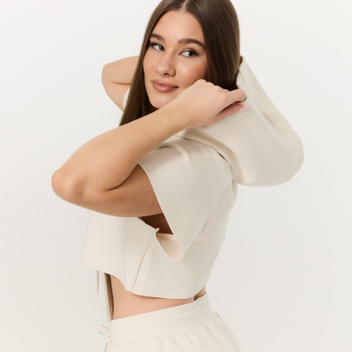 Дамски суичър Relay Cropped Pearl - GymBeam