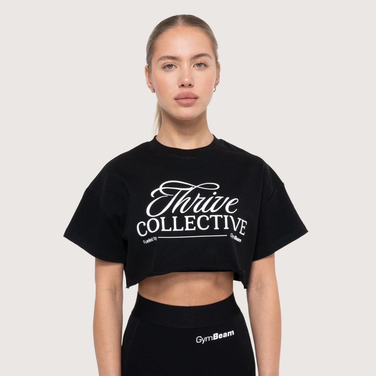 Дамска къса тениска Thrive Black - GymBeam