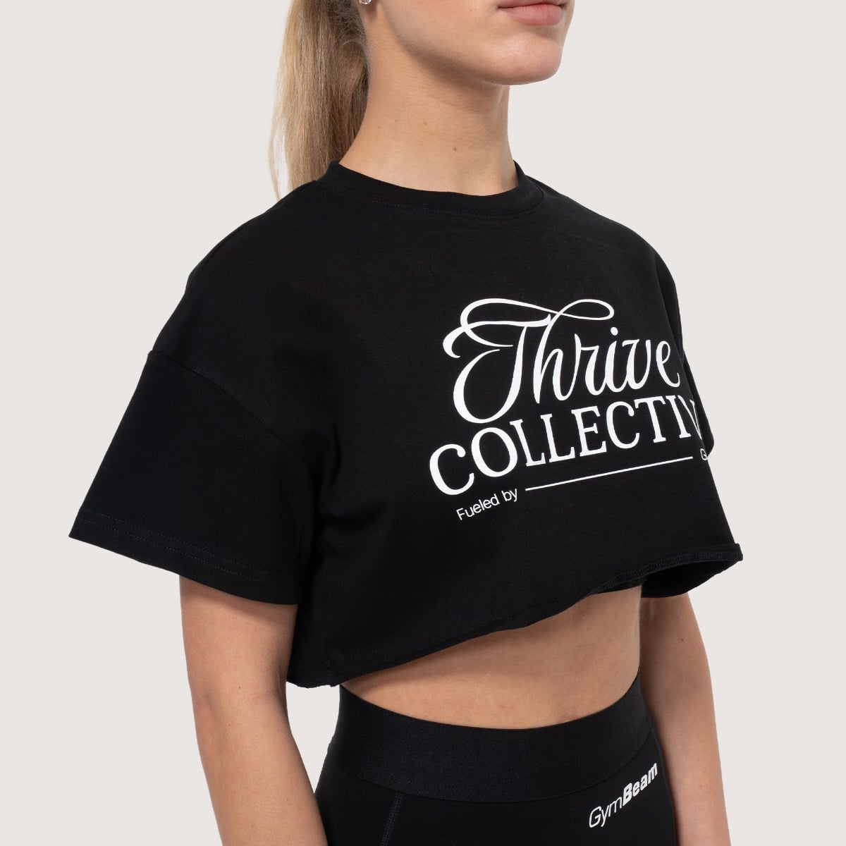 Дамска къса тениска Thrive Black - GymBeam